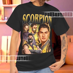 Scorpion Bootleg T-Shirt – Retro 90s Mortal Kombat Tee – Vintage Grunge Graphic Shirt – Unisex Cotton Gamer Aesthetic Top