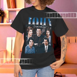 John Travolta Vintage Bootleg T-Shirt Retro 90s Aesthetic Movie Icon Fan Art Streetwear Y2K Fashion Classic Hollywood Handmade Gift.