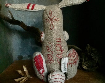 love more - antique slovakian textile rabbit - 6"