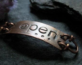 open -  bracelet plaque in warm copper