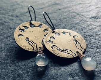 made to order - surrender - cycles brass & moonstone earrings