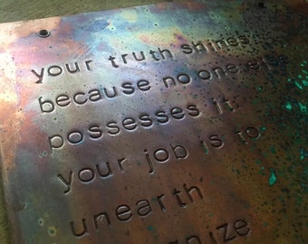 la tua verità risplende - placca da parete in rame - fatta su ordinazione