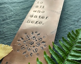 Targa in rame timbrata a mano - Pace a tutti coloro che entrano qui, botanica