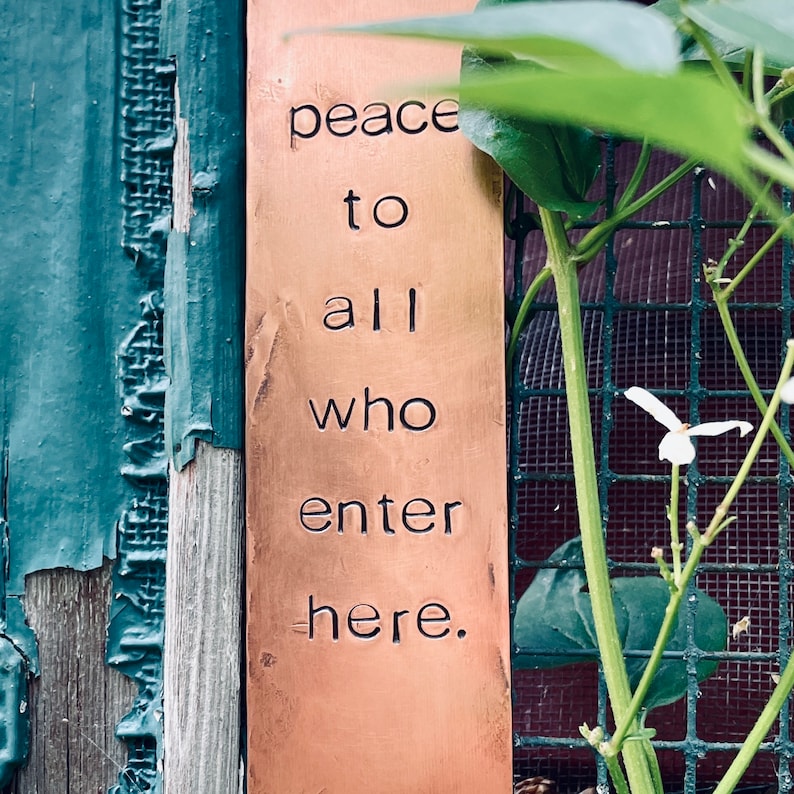 peace to all who enter here 7 warm copper passages plaque vertical orientation image 2