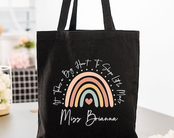 Personalized Teacher Tote Bag "It Takes a Big Heart" Design - Teacher Thank You Gift,Custom Name Tote Bag,Teacher Appreciation Gift For Her