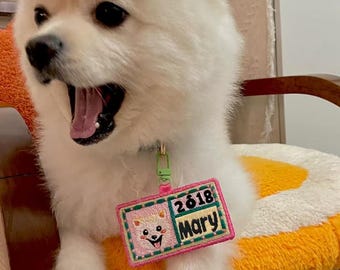 オリジナル紛失防止ドッグタグ、パーソナライズドッグタグ、刺繍名前、手刺繍ドッグタグの説明