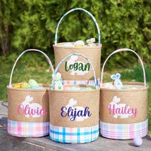 Bestickter Osterkorb, personalisierter Osterkorb, Monogramm-Ostkorb, Mädchen-Korb, Jungen-Korb, Ostereimer, Kinder-Ostern-Tasche aus Sackleinen