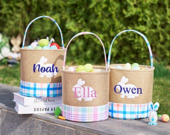 Embroidered Easter Basket,Personalized Easter Basket With Name,Custom Easter Bunny Basket,Boy Girl Easter Egg Bucket,Easter Gifts For Kids