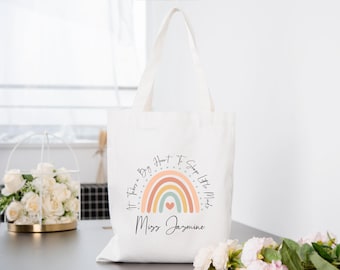 Personalized Teacher Appreciation Gift Tote Bag, Custom Teacher Gift Bag, Teacher Thank You Gift, Teacher Name Gift, Campus Canvas Tote Bag