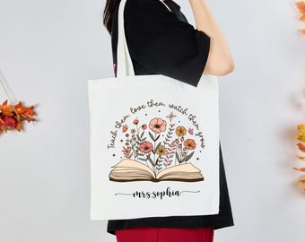 Personalized Teacher Appreciation Gift Tote Bag, Custom Teacher Gift Bag, Teacher Thank You Gift, Teacher Name Gift, Campus Canvas Tote Bag