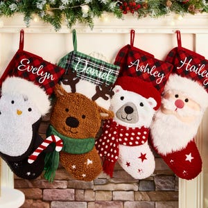 Calcetín navideño 3D personalizado de peluche para toda la familia, decoración navideña con monograma, regalos de Navidad