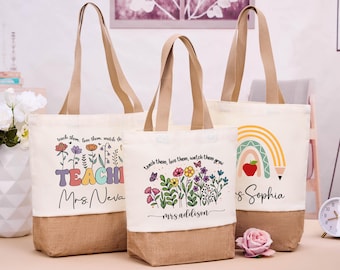 Personalized Teacher Appreciation Gift Tote Bag, Custom Teacher Gift Bag, Teacher Thank You Gift, Teacher Name Gift, Campus Canvas Tote Bag