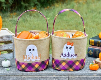 トリック・オア・トリートバッグ、トリック・オア・トリートバケツ、刺繍ハロウィンバケツ、パーソナライズハロウィンバスケット、モノグラムトリック・オア・トリート、ハロウィンバッグ