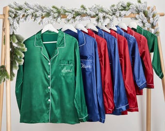 ファミリークリスマスネームパジャマセット、お揃いパジャマシャツロングセット、パーソナライズされたクリスマスファミリーパジャマシャツ、クリスマスパジャマギフト2025
