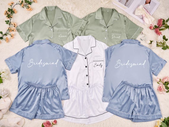 Personalized Bridesmaid Pajamas Sets, Bridesmaid PJs sets, Monogram Satin PJs, Bridal Shower Gifts, Wedding Gift Bachelorette Party Gifts