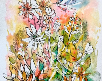Spring Floral Watercolor 8x10" Giclee Print "Spring Riot"