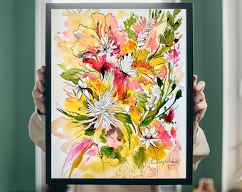 Summer Floral Watercolor 8x10" Giclee Print "Summer Riot"