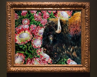 Buffalo Bison Protea Floral Watercolor 8x10" Giclee Print "Buffalo Proteas"