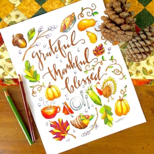 Thankful, Grateful, Blessed Coloring Page image 1