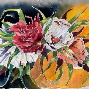 Hibiscus Flower Black and Gold Watercolor 8x10" Giclee Print "Hibiscus Flower"