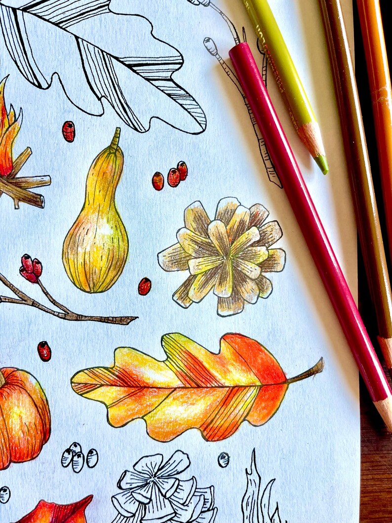 Autumn Essentials Coloring Page - Etsy