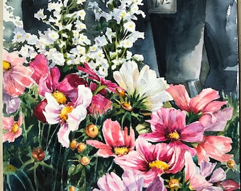 Flower Shop Floral Watercolor 8x10" Giclee Print "Oregon Flower Mart"