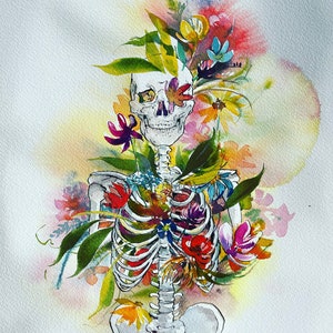 Flowering Skeleton Watercolor Giclee Print image 1