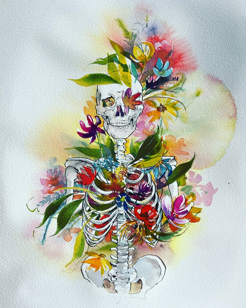 Flowering Skeleton Watercolor Giclee Print image 1