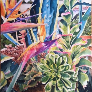 Bird of Paradise Succulents Floral Watercolor 8x10&quot; Giclee Print &quot;Bird of Paradise Large Succulents&quot;