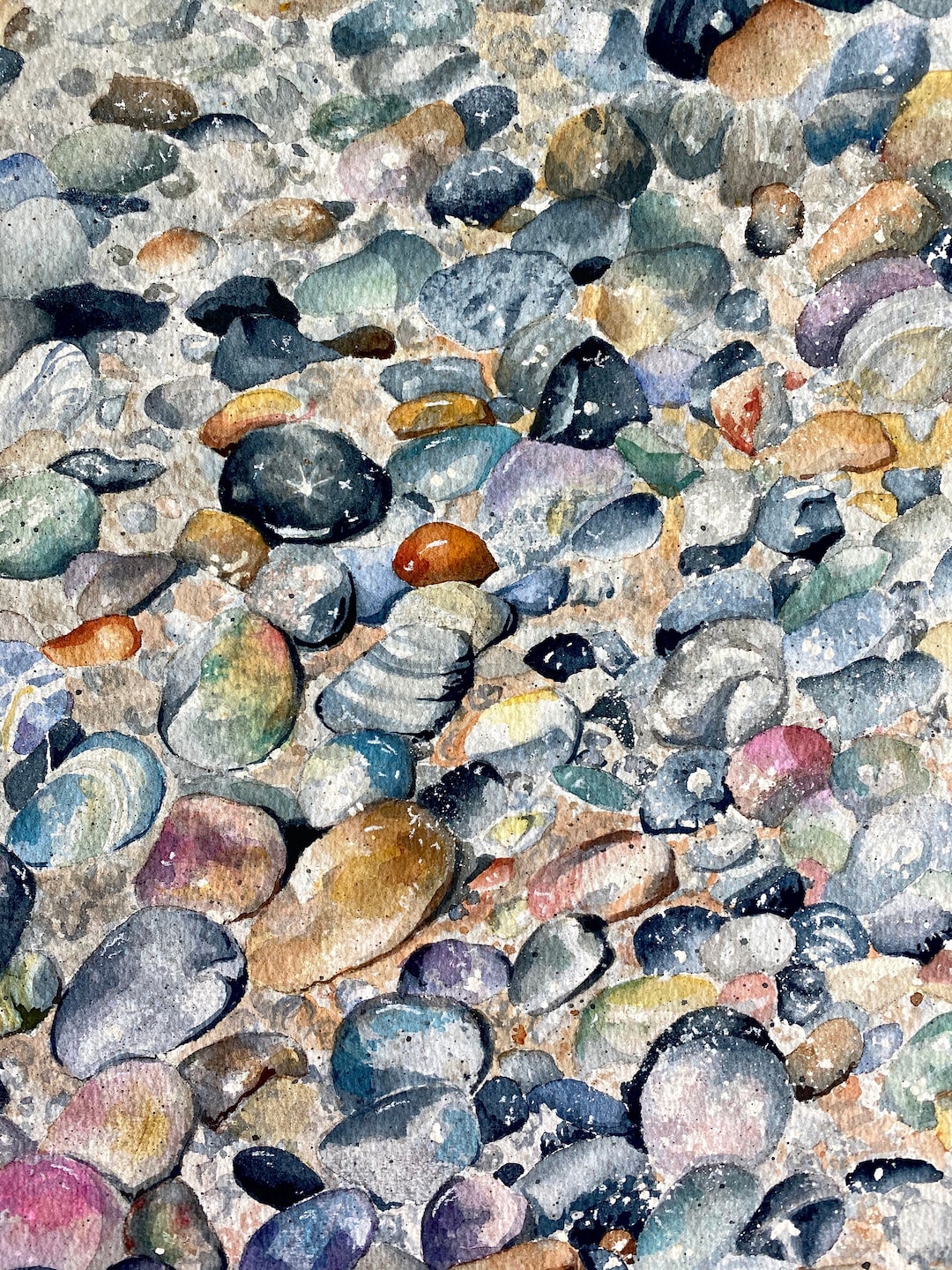 River Rocks Watercolor Giclee Print: Coastal Pebble Art (8x10) - Etsy
