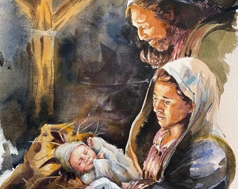 Christmas Nativity Watercolor 8x10" Giclee Print "Nativity" Revelation Wellness Jesse Tree Advent Devotional