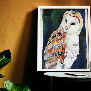 Chouette effraie Aquarelle 8x10 » Giclée Print « Chouette effraie »