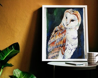 Barn Owl Watercolor 8x10" Giclee Print "Barn Owl"