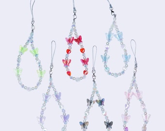 Butterfly Pearl Beaded Phone Charm: Kawaii Phone Accessory
