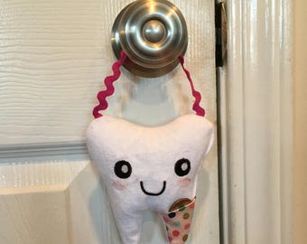 Tooth Fairy Pillow Loop on top to Hang on a Door Knob Tooth Kids birthday gift Tooth Pillow Boy Toothfairy Pillow Girl