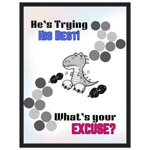 Baby Rex Lifting Weights Motivational Poster – Dinosaur Wall Art, T-Rex Fitness Art, Ready to Hang, Baby Rex Art for Home Gym or Kids Room