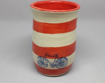 Bikes and Red Stripes Pottery Tumbler