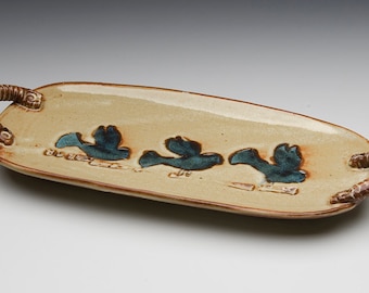 Pottery Serving Platter with Three Flying Birds