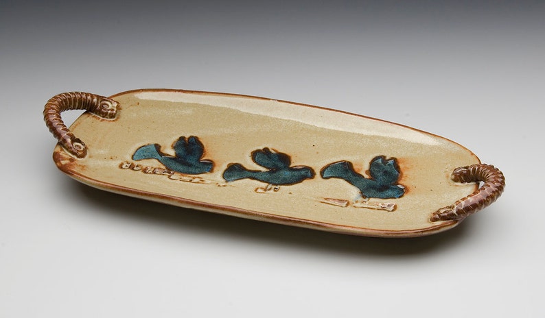 Pottery Serving Platter with Three Flying Birds Bild 1