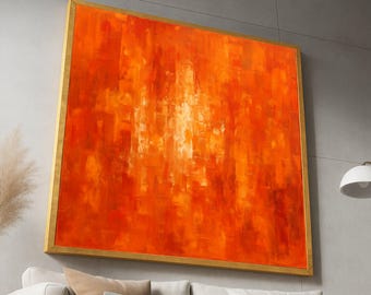Vibrant Orange Abstract Canvas, Modern Geometric Wall Art, Bold Colorful Contemporary Home Decoration, Ready to Hang Canvas