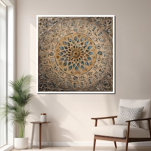 Ornate Mandala Boho Wall Art - Beige and Blue Decorative Geometric ...