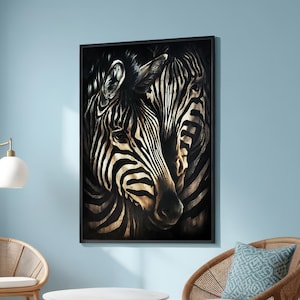 Zebra Canvas Art - Dramatic Black and White Wildlife Print - African Safari Decor for Living Room or Office