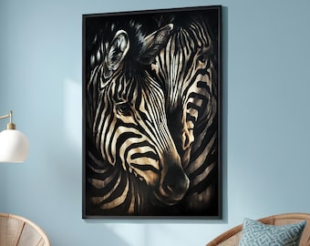 Zebra Canvas Art - Dramatic Black and White Wildlife Print - African Safari Decor for Living Room or Office
