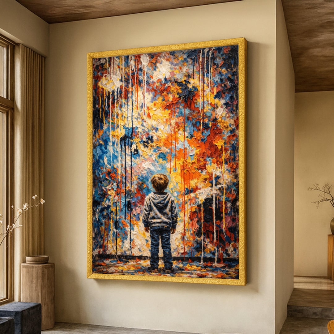 Curious Abstract Image Curious Child Facing Abstract Color Explosion Canvas, Paint Drip Art ...
