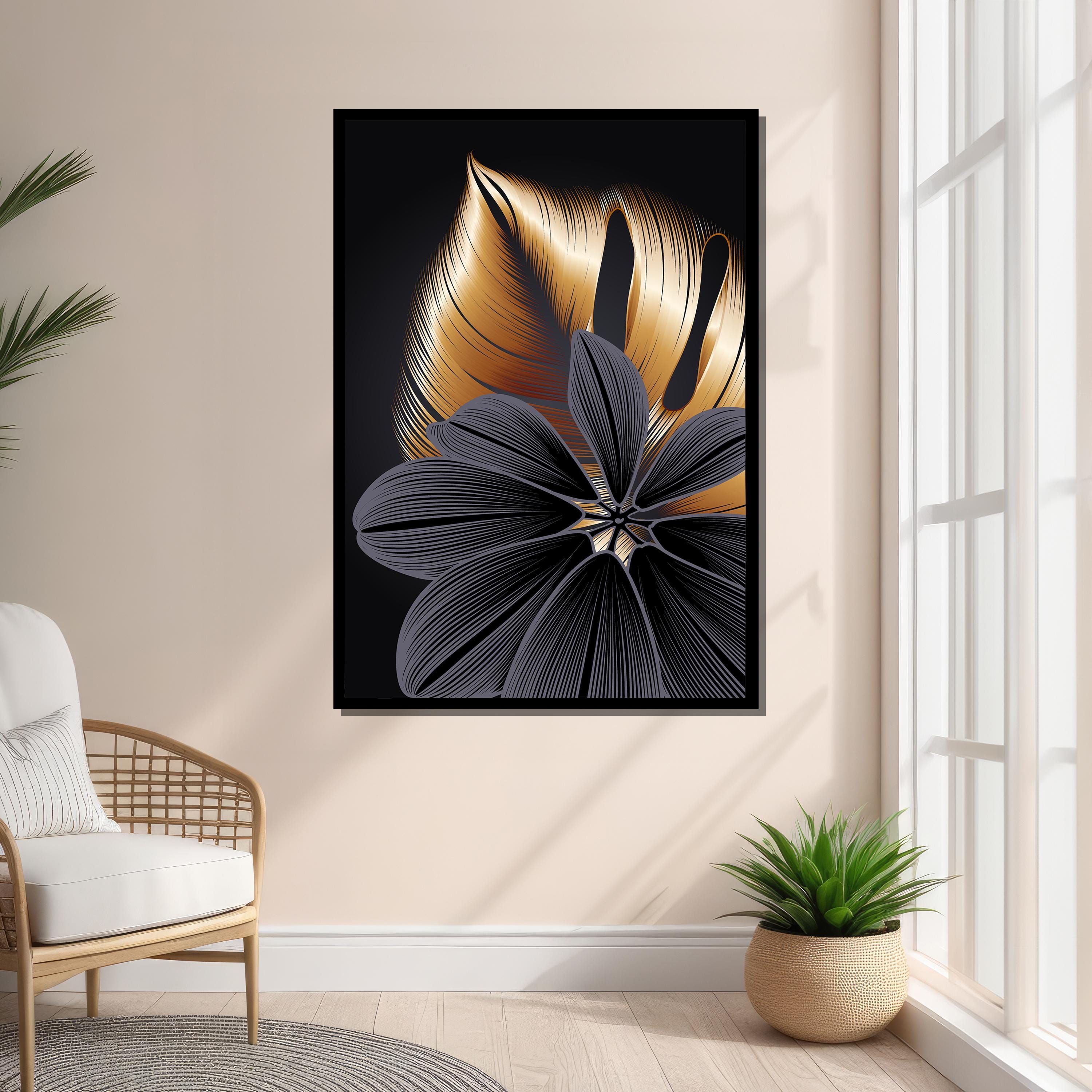 Modern Metallic Gold Flower Canvas Print - Luxurious Abstract Wall Art ...
