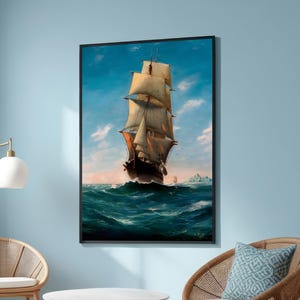 Grand Sailing Ship on Open Sea - Realistic Nautical Canvas Art - Classic Maritime Adventure Decor - Ocean Ship Painting