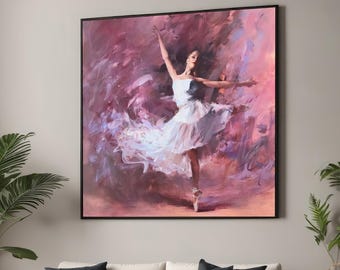 Elegant Ballerina in White Canvas Print - Graceful Dance Art - Abstract Fluid Movement - Modern Wall Decor for Home