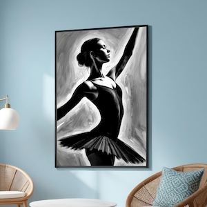 Black and White Ballerina Canvas Print - Elegant Ballet Wall Art - Monochrome Dancer Painting - Graceful Minimalist Dance Decor