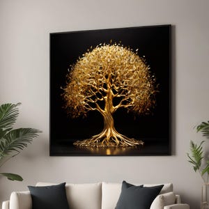 Golden Tree of Life Canvas Print - Elegant Symbolic Wall Art - Luxurious Gold on Black Decor