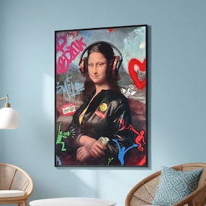 Street Art Mona Lisa Canvas Print - Graffiti Pop Art with Luxury Fashion Twist - Modern Urban Decor - Renaissance Meets Contemporary Culture